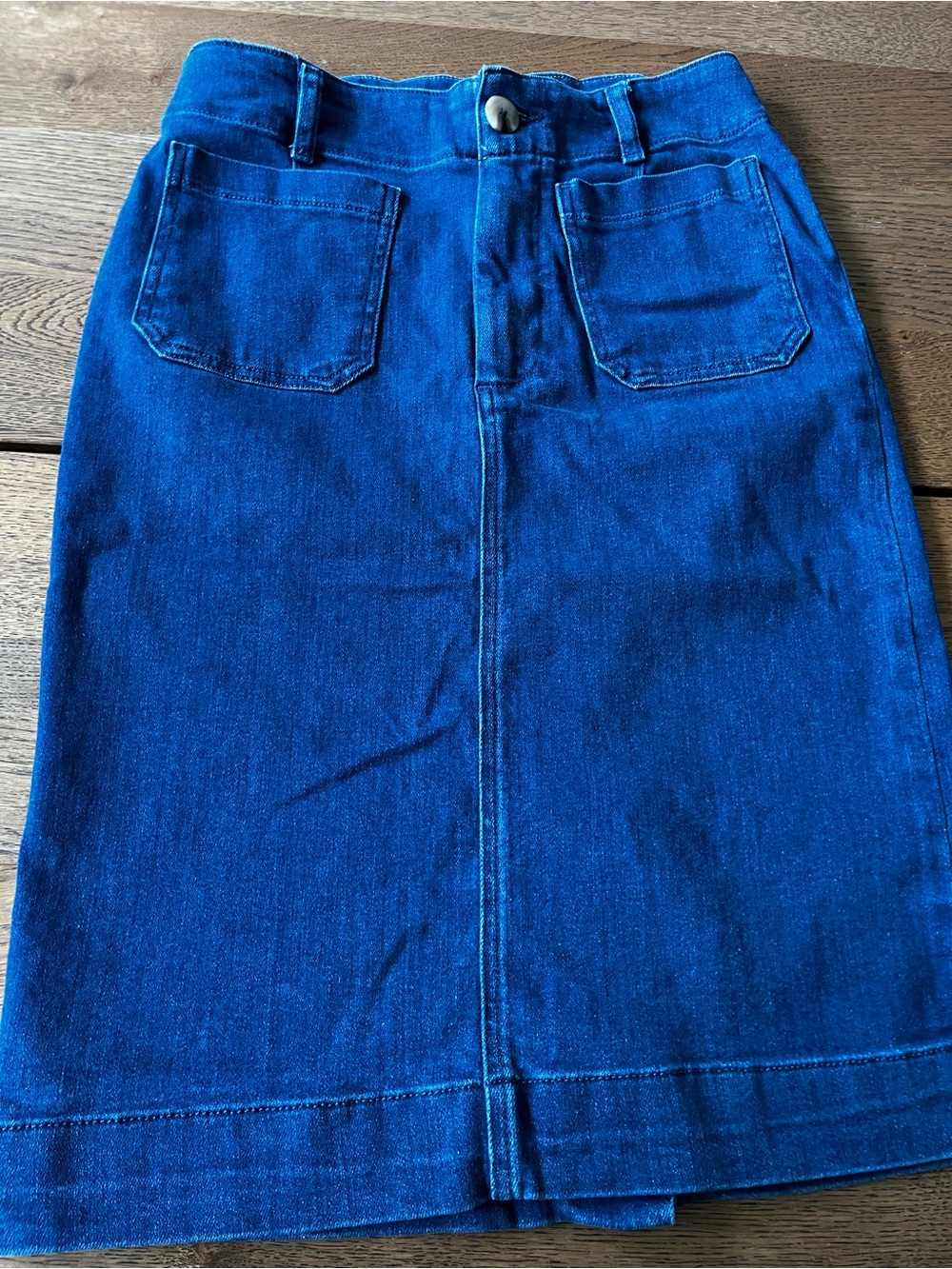 Anthropologie Indigo Denim Pencil Skirt with Front Patch Pockets